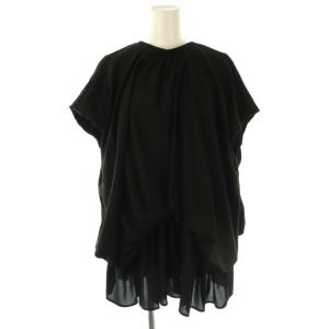 24SS  WAVE SHIRRING BLOUSE ブラウス フレンチスリーブ プルオーバー 38 黒