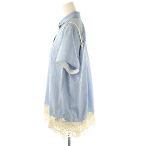 sacai レースドッキングシャツ ブラウス ストライプ 2 水色 紺 オフホワイト 21-05595 /CX OS