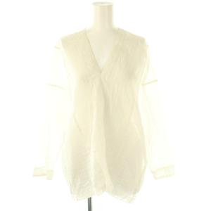 ストライプ柄コットンシルクプルオーバー ブラウス 長袖 1 ホワイト /HK OS