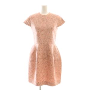 ツイードバルーンドレス ワンピース ミニ 半袖 36 ピンク /AT OS SH