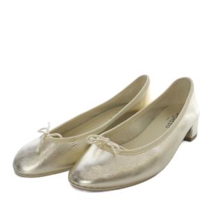 Lou ballerinas メタリックパンプス ローヒール リボンモチーフ レザー 39.5 ゴールド色