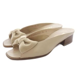 リボン サンダル ミュール レザー 6 ベージュ /SR
