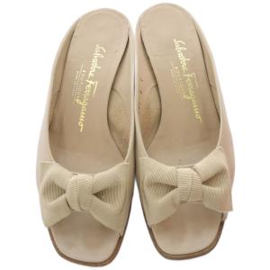 Salvatore Ferragamo リボン サンダル ミュール レザー 6 ベージュ /SR