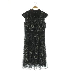 刺繍 ワンピース ロング 半袖 チュール 40 ブラック /MY OS