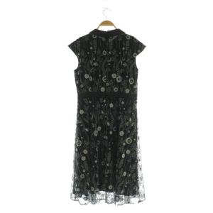 AMACA 刺繍 ワンピース ロング 半袖 チュール 40 ブラック /MY OS