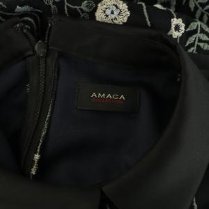 AMACA 刺繍 ワンピース ロング 半袖 チュール 40 ブラック /MY OS