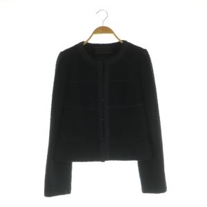 ツイード ジャケット ノーカラー 切替 42 ネイビー /MY OS