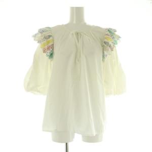 パッチワーク ブラウス 七分袖 ボリュームスリーブ プルオーバー S ホワイト /MY OS