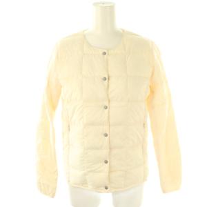 ナイロン ダウンジャケット ノーカラー S アイボリー /AT OS