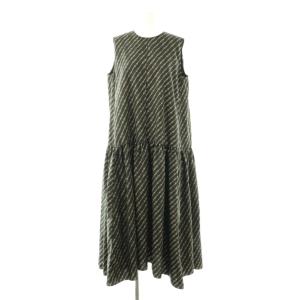 チェーンプリントフレアワンピース ミモレ ロング ノースリーブ 38 黒 ブラック /AT OS