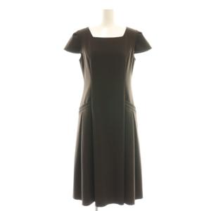 スクエアネックストレッチワンピース ミモレ ロング 半袖 34 茶 ブラウン /AT OS