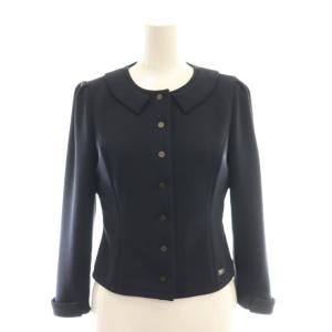 ロゴプレート ジャケット ノーカラー 七分袖 34 紺 ネイビー /AT OS