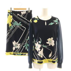 ファッション FASHION カンカン素材 花柄 ブラウス スカート セットアップ プルオーバー タイト