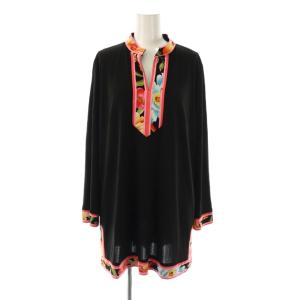 ファッション FASHION 花柄 キーネック チュニック 長袖 42 ブラック /HK OS