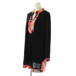 LEONARD ファッション FASHION 花柄 キーネック チュニック 長袖 42 ブラック /HK OS
