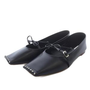 アトゥスタッズメリージェーン フラットシューズ パンプス リボンモチーフ スクエアトゥ ストラップ カーフレザー