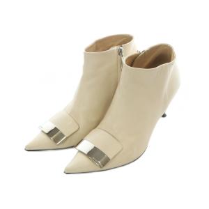 Sergio Rossi ブーティ ショートブーツ ポインテッドトゥ ハイヒール メタルプレート 35.5 22.5cm アイボリー