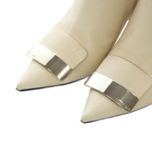 Sergio Rossi ブーティ ショートブーツ ポインテッドトゥ ハイヒール メタルプレート 35.5 22.5cm アイボリー