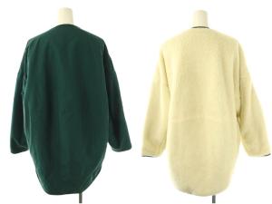 nagonstans ノーカラー ボア リバーシブル コート アウター 36 グリーン アイボリー /DF OS