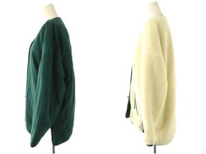 nagonstans ノーカラー ボア リバーシブル コート アウター 36 グリーン アイボリー /DF OS