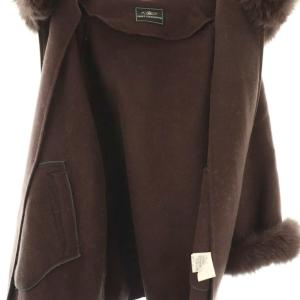 GRACE CONTINENTAL ポンチョ風トリミングコート ウール フォックスファー 36 ブラウン