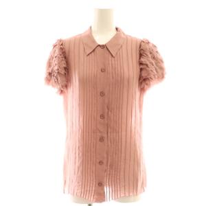 半袖シャツ ブラウス シルク 40 ピンク フリル ピンタック P4367R /DF OS