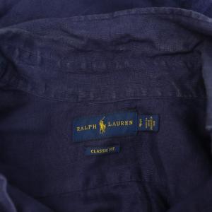 RALPH LAUREN リネンBDシャツ 長袖 S ネイビー /MY OS