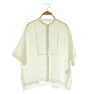 24SS リネンエンブロイダリーブラウス シャツ 七分袖 バンドカラー 36 ホワイト /MY OS