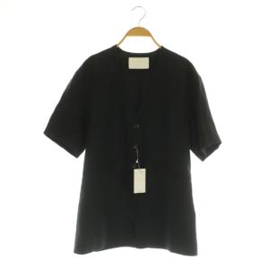 24SS コードレーン ハーフスリーブジャケット リネン混 Vネック 36 ブラック /MY OS