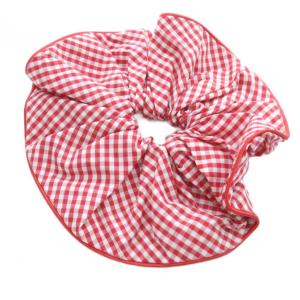 ギンガムチェック シュシュ ヘアゴム 赤 レッド 白 ホワイト /SR