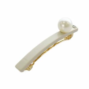 Alexandre De Paris フェイクパール バレッタ ロゴ ベージュ ゴールド色 /SR