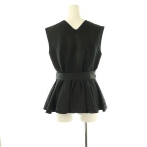 Loulou Willoughby ペプラムリボンブラウス ノースリーブ 2 ブラック /DF OS