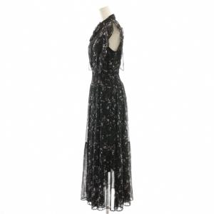 SNIDEL Sustainableフリルプリーツワンピース マキシ ロング ノースリーブ 1 黒 ブラック /AT