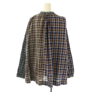 45rpm 秋風カディミックスのスモックブラウス 長袖 プルオーバー チェック コットン 紺 茶 白 70630312
