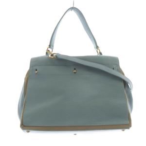 YVES SAINT LAURENT ミューズトゥ レザー キャンバス 2WAY ショルダーバッグ ブルー 295161