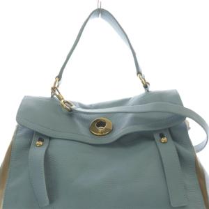 YVES SAINT LAURENT ミューズトゥ レザー キャンバス 2WAY ショルダーバッグ ブルー 295161