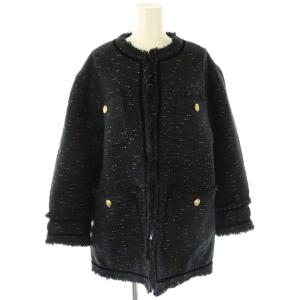 ラメツイードジャケット ノーカラージャケット 38 ネイビー /DF OS AD