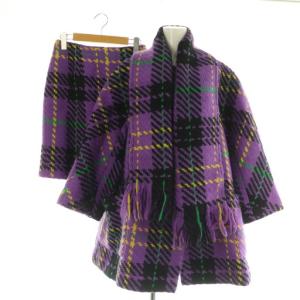 コート スカート マフラー セット ニット チェック 9 パープル /MY OS