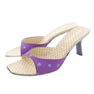 ドット柄 サンダル ミュール ハイヒール 38 青 ブルー 紫 パープル /SR
