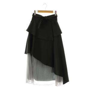  25SS アシメティアードプリーツスカート ドッキング フレア M チャコール グレー /CX OS