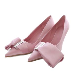 Salvatore Ferragamo パンプス リボンモチーフ サテン 6.5D ピンク