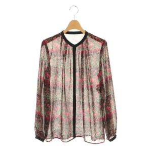 ティアードフラワープリントパフスリーブブラウス シャツ 38 ブラック レッド マルチカラー /ES OS
