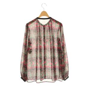 ANAYI ティアードフラワープリントパフスリーブブラウス シャツ 38 ブラック レッド マルチカラー /ES OS