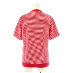 FENDI ミンクファーフラワーデザイン半袖ニット セーター 38 レッド ホワイト /DF OS