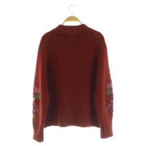 MUVEIL 刺繍入りローゲージニット セーター ハイネック 長袖 38 レッド /MY OS
