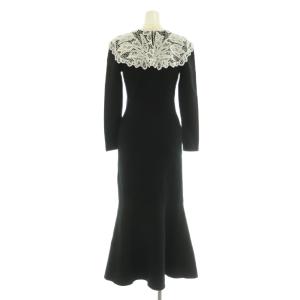 SNIDEL ビッグレースカラーニットワンピース ロング 長袖 0 ブラック /MY OS