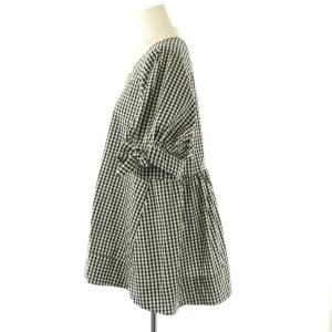 SONO 25SS リボンカフスワイリングフレアブラウス ギンガムチェック F ブラック ホワイト /DO OS