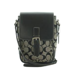 ショルダーバッグ キャンバス レザー シグネチャー柄 黒 ブラック 6098 /MI OS SH