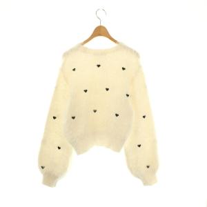 SNIDEL 24AW ハートモチーフニットプルオーバー セーター F オフホワイト ブラック /DO OS