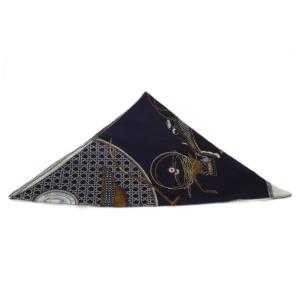 HERMES 23AW トライアングルジェアン カレ 折畳み式幌の馬車 スカーフ ネイビー ホワイト